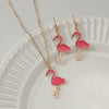 Alloy Animal Style Flamingo Bird Dripping Oil Pendant Necklace Earrings Set Accessories For Women
