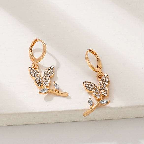 Alloy Animal Style Hollow Butterfly Rose Electroplated Women's Earrings