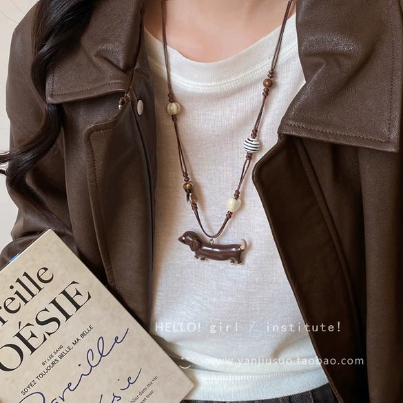 Alloy Animal Zodiac Cartoon Dachshund Pendant Necklace For Women Dripping Oil Design Fashionable Versatile Accessory