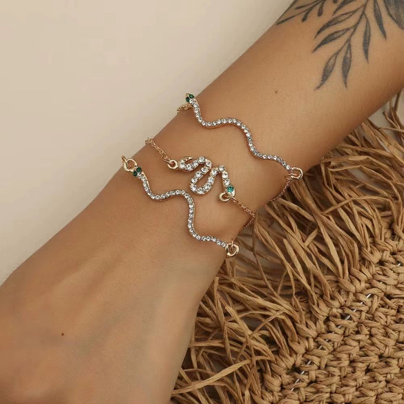 Alloy Animal Zodiac Diamond Micro Inlaid Adjustable Snake Bracelet For Girls