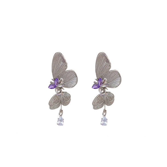 Alloy Animal Zodiac Diamond Set Light Luxury Style Butterfly Water Drop Tassel Earrings For Women