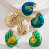 Alloy Animal Zodiac Exaggerated Metallic Oildropping Electroplated Conch Earrings For Women