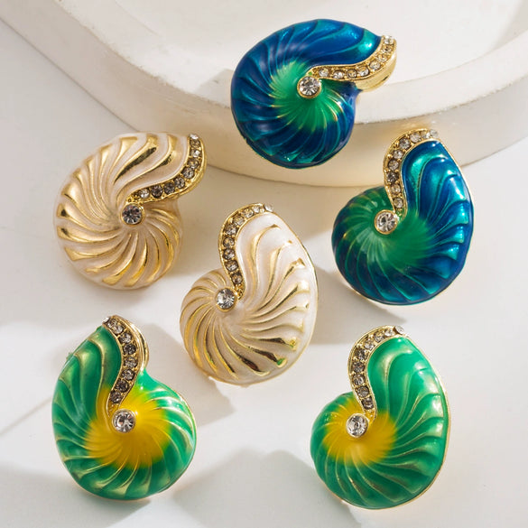 Alloy Animal Zodiac Exaggerated Metallic Oildropping Electroplated Conch Earrings For Women