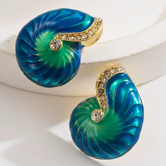 Alloy Animal Zodiac Exaggerated Metallic Oildropping Electroplated Conch Earrings For Women