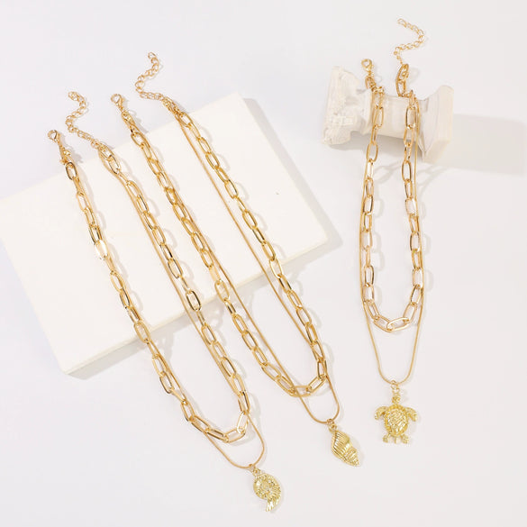 Alloy Animal Zodiac Pendant Doublelayer Chain Necklace Electroplated Ocean Style Jewelry