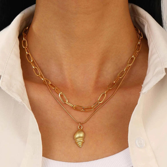 Alloy Animal Zodiac Pendant Doublelayer Chain Necklace Electroplated Ocean Style Jewelry