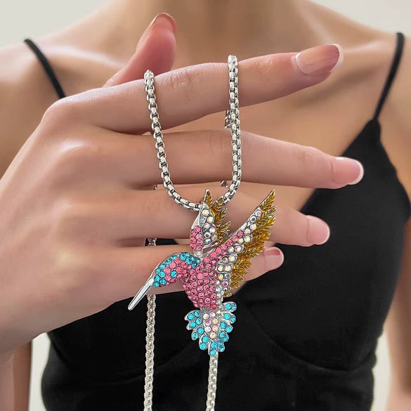 Alloy Animal Zodiac Retro Hummingbird Pendant Necklace Electroplated Regular Chain