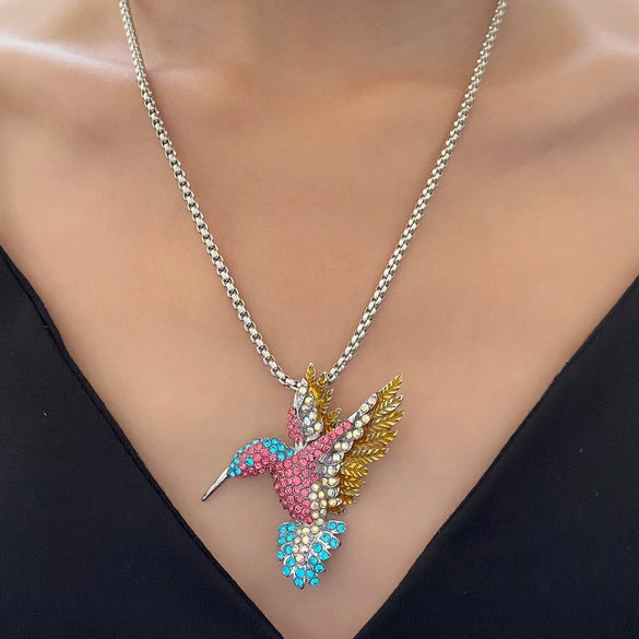 Alloy Animal Zodiac Retro Hummingbird Pendant Necklace Electroplated Regular Chain