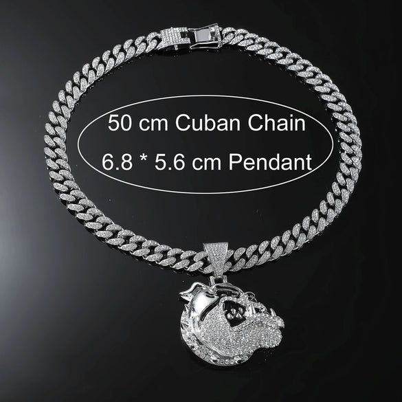 Alloy Animal Zodiac Rhinestone Diamond Pendant Necklace Hiphop Cuban Chain Jewelry For Men