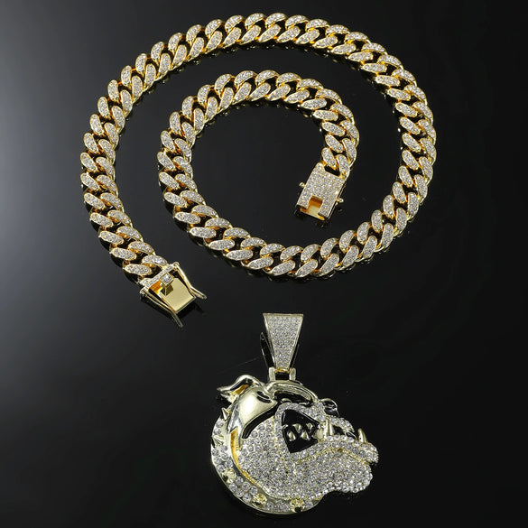 Alloy Animal Zodiac Rhinestone Diamond Pendant Necklace Hiphop Cuban Chain Jewelry For Men