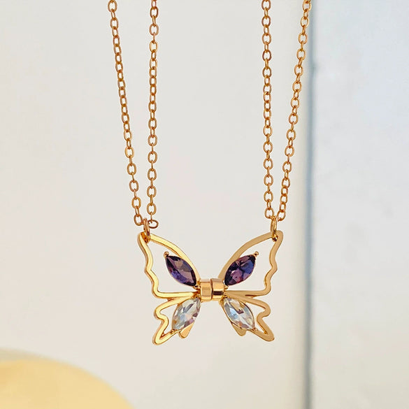 Alloy Animal Zodiac Style Butterfly Pendant Clavicle Chain Necklace With Electroplating