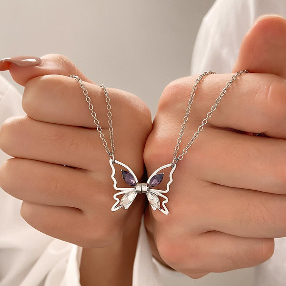 Alloy Animal Zodiac Style Butterfly Pendant Clavicle Chain Necklace With Electroplating