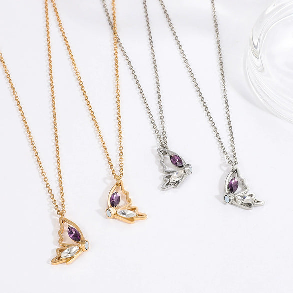 Alloy Animal Zodiac Style Butterfly Pendant Clavicle Chain Necklace With Electroplating