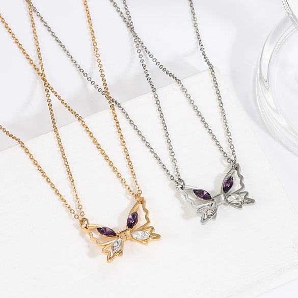 Alloy Animal Zodiac Style Butterfly Pendant Clavicle Chain Necklace With Electroplating
