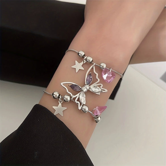 Alloy Animal Zodiac Style Butterfly Pendant Clavicle Chain Necklace With Electroplating