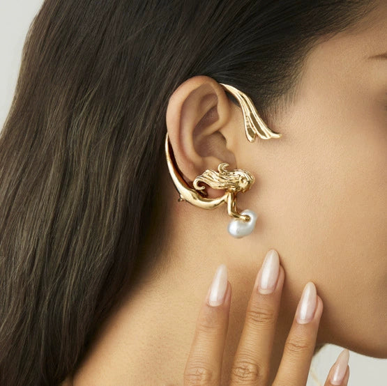 Alloy Animal Zodiac Style Electroplated Metal Angel Mermaid Ear Clip Earrings For Women