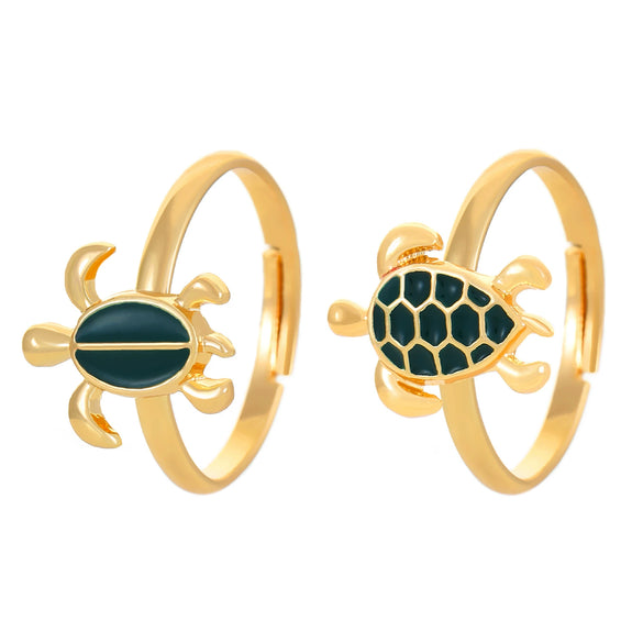 Alloy Animal Zodiac Style Stacked Turtles Ring Set Electroplated With 14K Gold