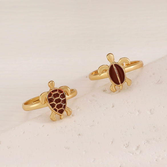 Alloy Animal Zodiac Style Stacked Turtles Ring Set Electroplated With 14K Gold