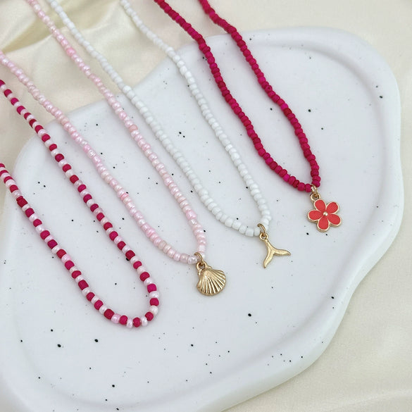 Alloy Animal Zodiac Vacation Style Starfish Fish Tail Scallop Shell Flower Necklace With Electroplating