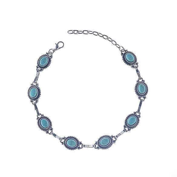 Alloy Anklet For Women Simple Retro Geometric Style With Turquoise