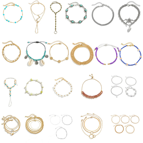 Alloy Anklet For Women With Geometric Pattern And Inlaid Artificial And Semiprecious Stones Retro Style