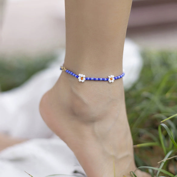 Alloy Anklet For Women With Geometric Pattern And Inlaid Artificial And Semiprecious Stones Retro Style