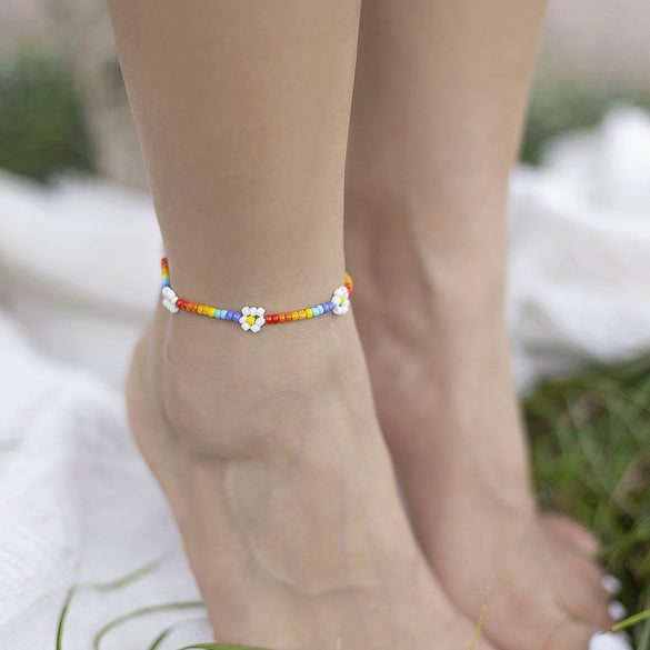Alloy Anklet For Women With Geometric Pattern And Inlaid Artificial And Semiprecious Stones Retro Style