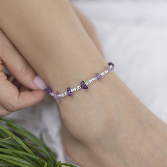 Alloy Anklet For Women With Geometric Pattern And Inlaid Artificial And Semiprecious Stones Retro Style