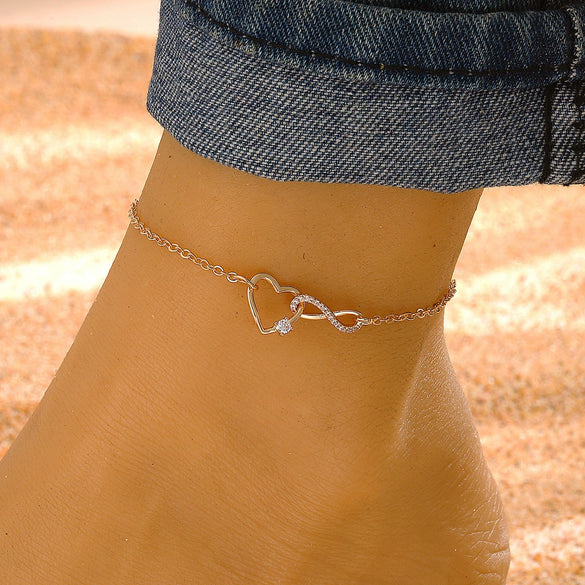 Alloy Anklet For Women With Retro Infinite Symbol And Letters Numbers Text Pattern Inlaid With Artificial Gemstone And Semiprecious Stone