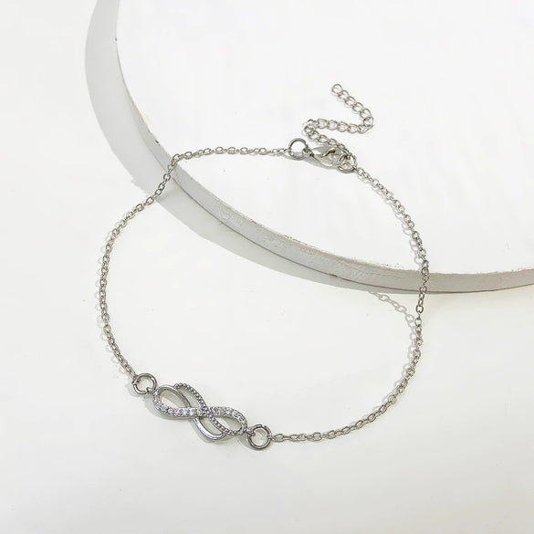 Alloy Anklet For Women With Retro Infinite Symbol And Letters Numbers Text Pattern Inlaid With Artificial Gemstone And Semiprecious Stone
