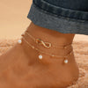 Alloy Anklet For Women With Retro Infinite Symbol And Letters Numbers Text Pattern Inlaid With Artificial Gemstone And Semiprecious Stone