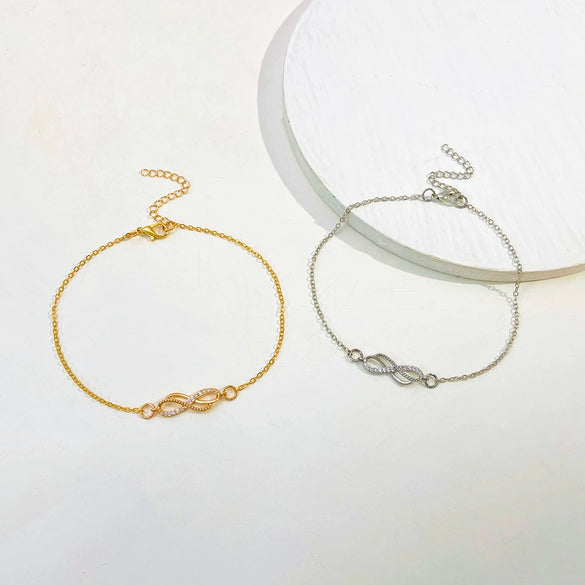 Alloy Anklet For Women With Retro Infinite Symbol And Letters Numbers Text Pattern Inlaid With Artificial Gemstone And Semiprecious Stone