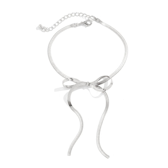 Alloy Anklet With Knot Ribbon Snake Bone Chain Bow Long Tassel For Women
