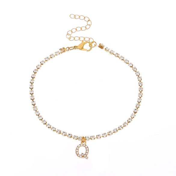 Alloy Anklet With Letters Numbers Text Pattern And Artificial Gemstones Semiprecious Stones Inlay For Women