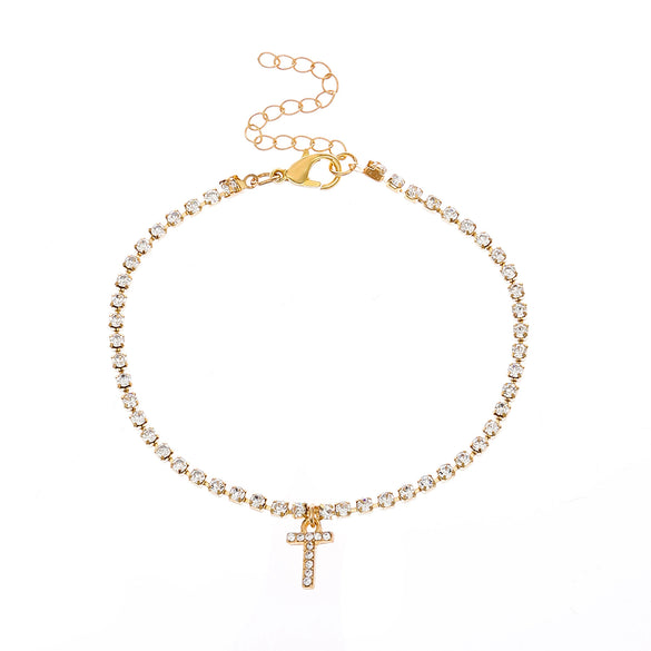 Alloy Anklet With Letters Numbers Text Pattern And Artificial Gemstones Semiprecious Stones Inlay For Women