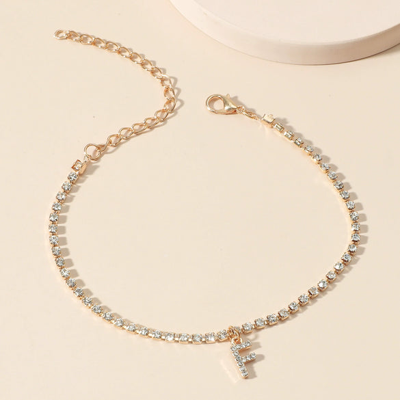 Alloy Anklet With Letters Numbers Text Pattern And Artificial Gemstones Semiprecious Stones Inlay For Women