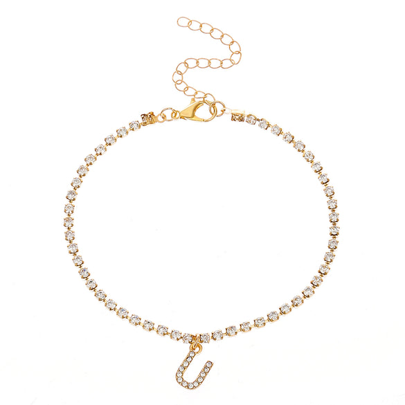 Alloy Anklet With Letters Numbers Text Pattern And Artificial Gemstones Semiprecious Stones Inlay For Women
