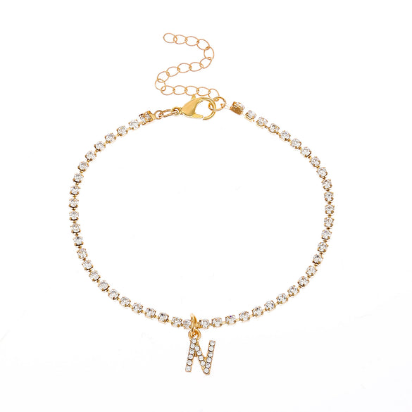 Alloy Anklet With Letters Numbers Text Pattern And Artificial Gemstones Semiprecious Stones Inlay For Women