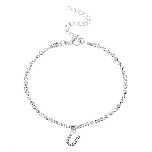 Alloy Anklet With Letters Numbers Text Pattern And Artificial Gemstones Semiprecious Stones Inlay For Women