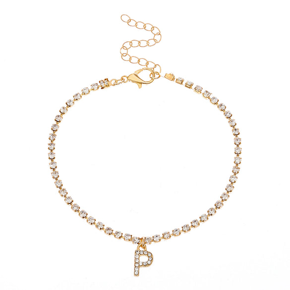 Alloy Anklet With Letters Numbers Text Pattern And Artificial Gemstones Semiprecious Stones Inlay For Women