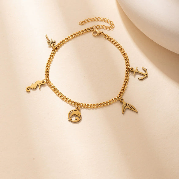 Alloy Anklets For Girls Ocean Style With Dolphin And Starfish Animal Zodiac Pendants