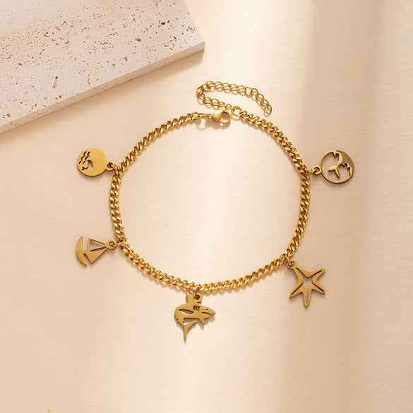 Alloy Anklets For Girls Ocean Style With Dolphin And Starfish Animal Zodiac Pendants