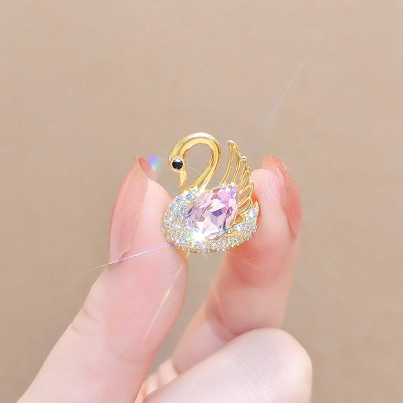 Alloy Antiglare Flower Swan Brooch For Women With Electroplating