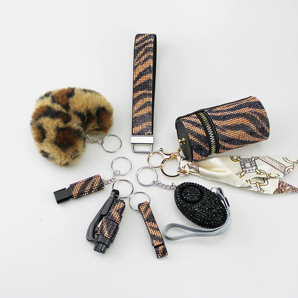 Alloy Antiwolf Whistle Fur Ball Diamond Keychain Bag Pendant Electroplated 7Piece Set