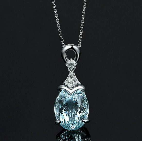 Alloy Aquamarine Drop Shape Pendant Jewelry With Electroplating Treatment