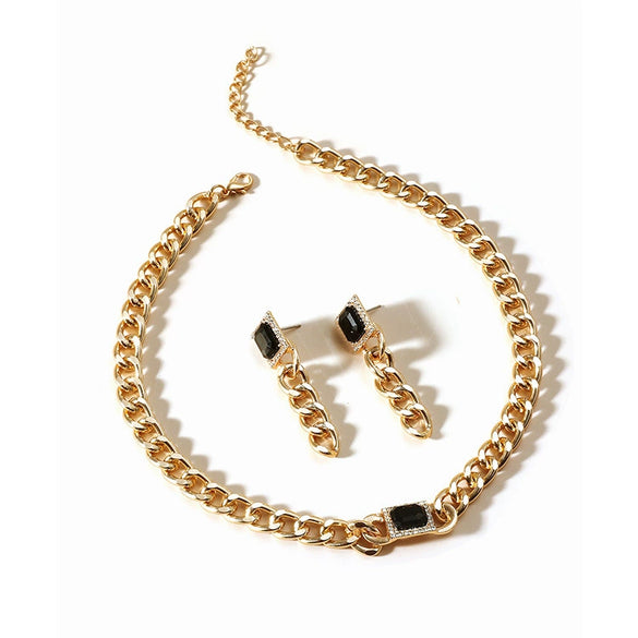 Alloy Bamboo Chain Hiphop Punk Women's Necklace Earrings Set Electroplated