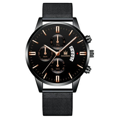 Alloy Band And Case Men's Casual Business Round Dial Scale Quartz Watch