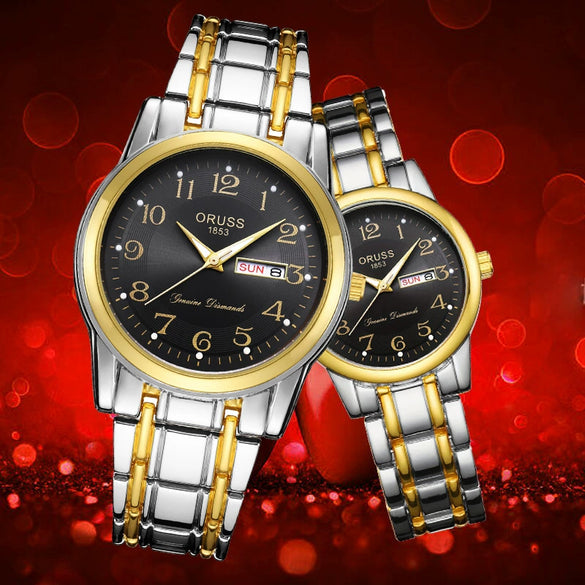 Alloy Band Calendar Waterproof Quartz Watch For Middleaged And Elderly Couples Round Dial Mineral Reinforced Glass Mirror