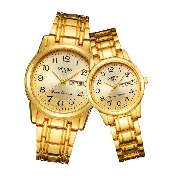 Alloy Band Calendar Waterproof Quartz Watch For Middleaged And Elderly Couples Round Dial Mineral Reinforced Glass Mirror
