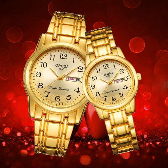 Alloy Band Calendar Waterproof Quartz Watch For Middleaged And Elderly Couples Round Dial Mineral Reinforced Glass Mirror